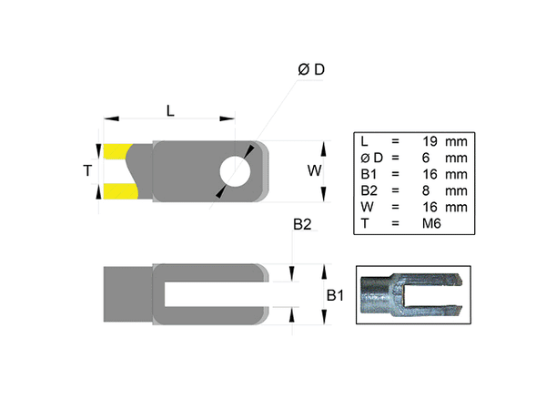 Fork head 9 mm axis; L=32; M6