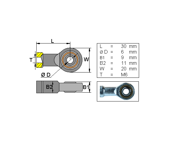 CF rod end ; L=30; M6