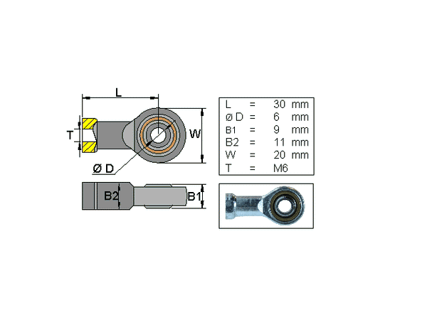 CF rod end ; L=30; M6