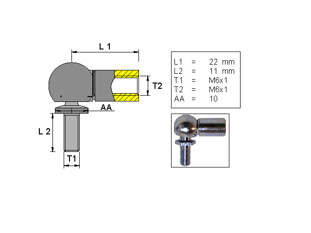 Angled ball joint ; L=22; M6