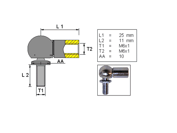 Angled ball joint ; L=25; M6