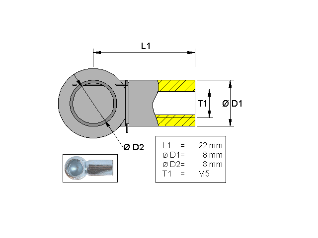 Ball socket, Metal; L=22; M5
