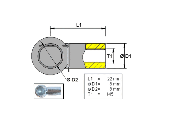 Ball socket, Metal; L=22; M5