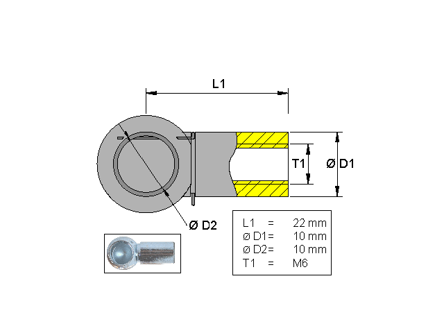 Ball socket , Metal ; L=22; M6