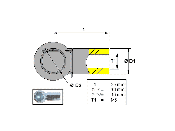 Ball socket , Metal ; L=25; M6