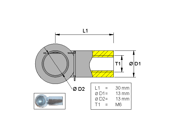 Ball socket , Metal ; L=30; M6