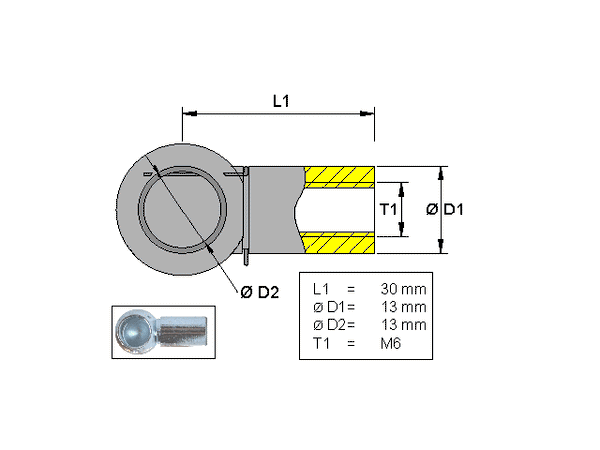 Ball socket , Metal ; L=30; M6
