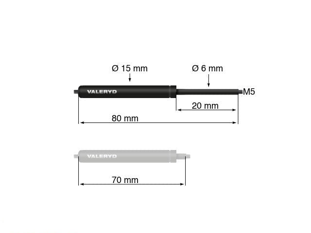 Gas spring Arctic L = 80 mm, L compressed = 70 mm, 50N, Ø15/6 mm, M5