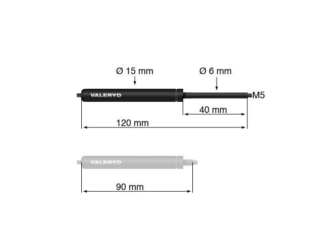 Gas spring Arctic L = 120 mm, L compressed = 90 mm, 300N, Ø15/6 mm, M5