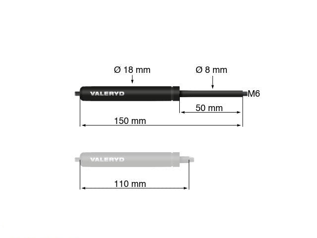 Gas spring Arctic L = 150 mm, L compressed = 110 mm, 550N, Ø18/8 mm, M6