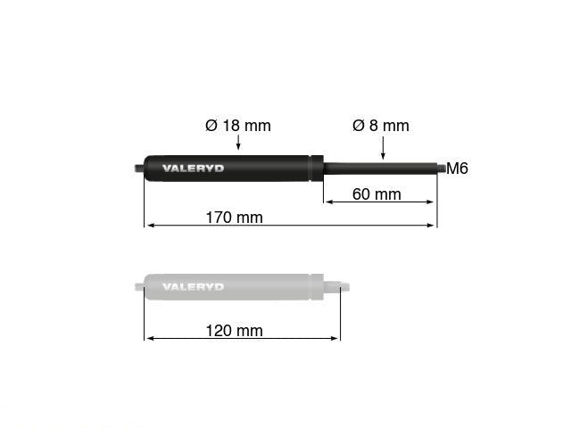 Gas spring Arctic L = 170 mm, L compressed = 120 mm, 200N, Ø18/8 mm, M6