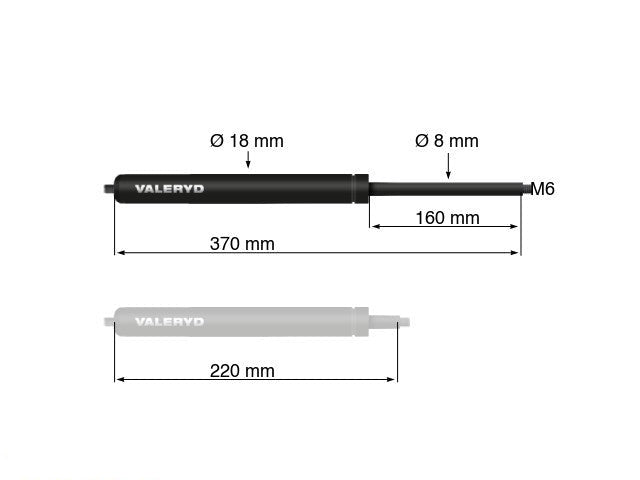 Gas spring Arctic L = 370 mm, L compressed = 220 mm, 300N, Ø18/8 mm, M6