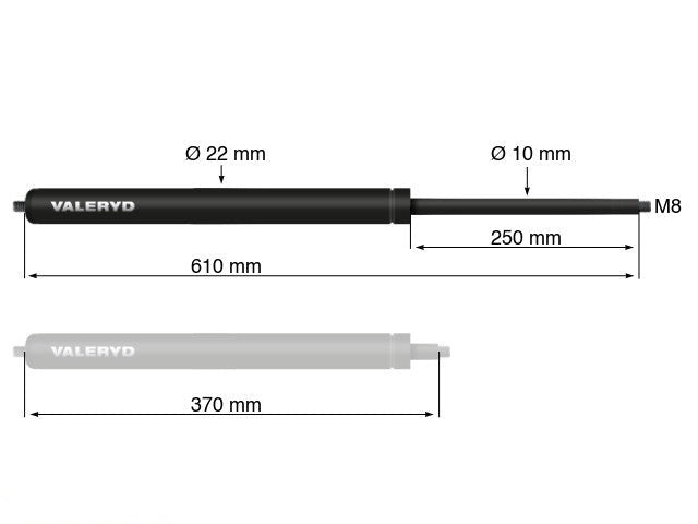 Gas spring Arctic L = 610 mm, L compressed = 370 mm, 700N, Ø22/10 mm, M8