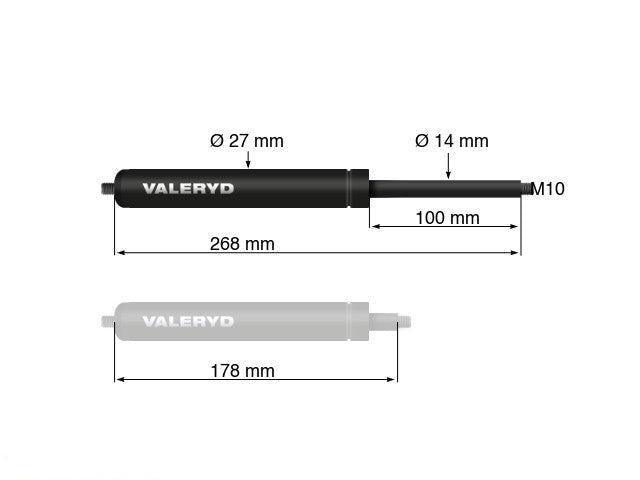 Gas spring Arctic L = 268 mm, L compressed = 178 mm, 600N, Ø27/14 mm, M10