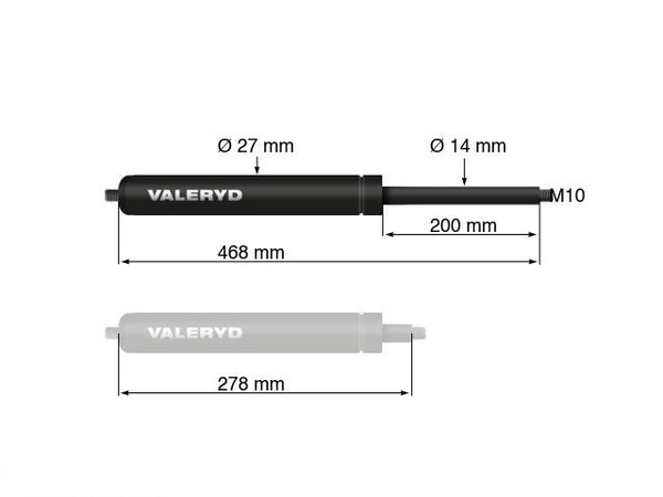 Gas spring Arctic L = 468 mm, L compressed = 278 mm, 600N, Ø27/14 mm, M10