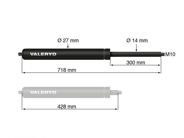 Gas spring Arctic L = 718 mm, L compressed = 428 mm, 1900N, Ø27/14 mm, M10