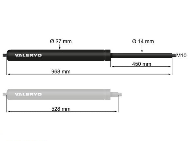 Gas spring Arctic L = 968 mm, L compressed = 528 mm, 500N, Ø27/14 mm, M10
