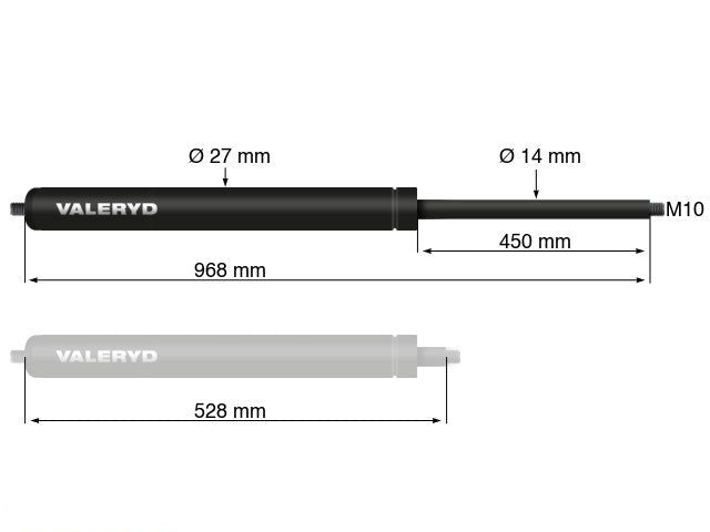 Gas spring Arctic L = 968 mm, L compressed = 528 mm, 2250N, Ø27/14 mm, M10