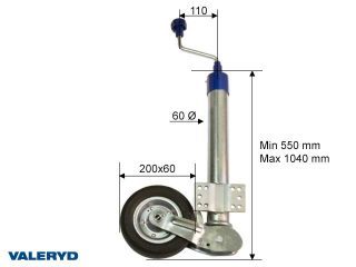 Automatstödhjul Ø60mm rund, stålfälg, Fullgummihjul 200x60mm Belastning 250kg. Fäste flat Automatstödhjul Ø60mm rund, stålfälg, Fullgummihjul 200x60mm Belastning 250kg. Fäste flat